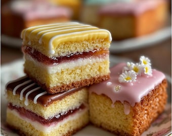 Französisches Petit Fours Rezept, Minikuchen, Fondantglasur, Tee-Party-Dessert, PDF-Download, druckbares Rezept, schnell und einfach Petit Fours, Icing-Anleitung