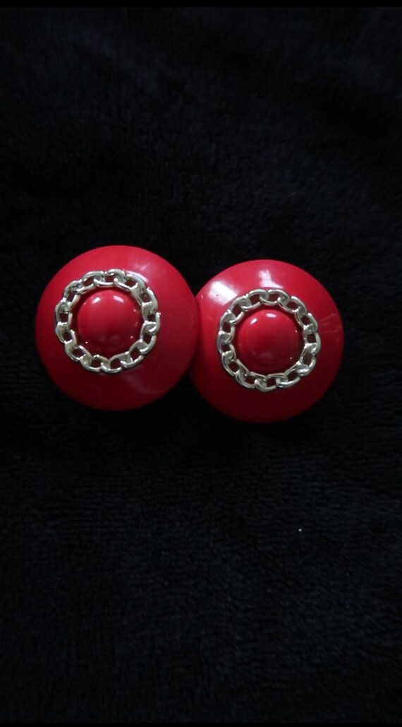 Red Acrylic Button Earrings - image 1