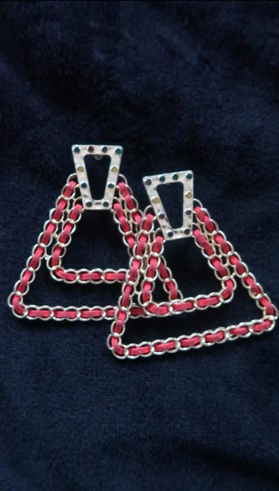 Red Triangle Geometric Earrings - image 1