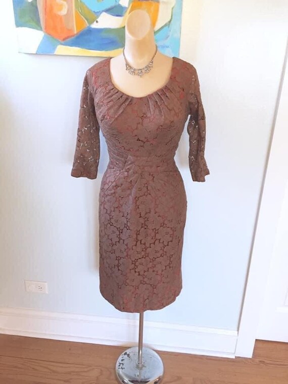 Vintage 1950’s ALIX OF MIAMI Mocha Wiggle Dress w… - image 3