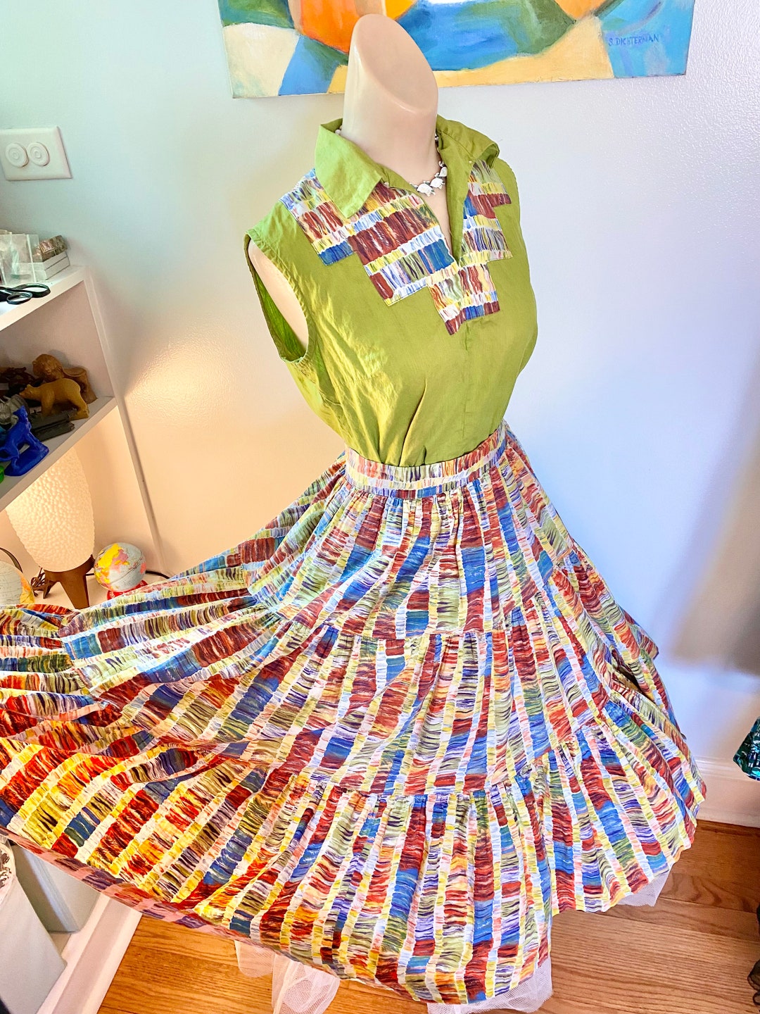 Ensemble Jupe Et Haut Vintage Deborah Hall Taille 12 – Orange Avec Accents Dorés