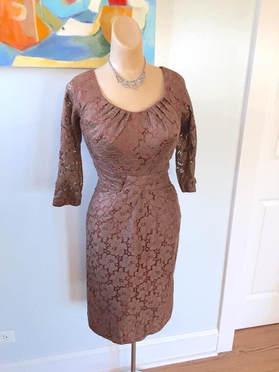 Vintage 1950’s ALIX OF MIAMI Mocha Wiggle Dress w… - image 4