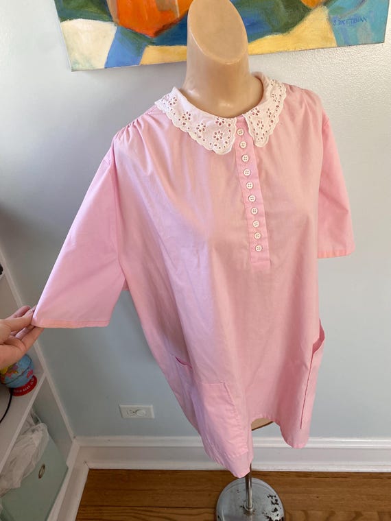 Vintage 1970s 1980s Pink Babydoll Smock Top sz XXL - image 2
