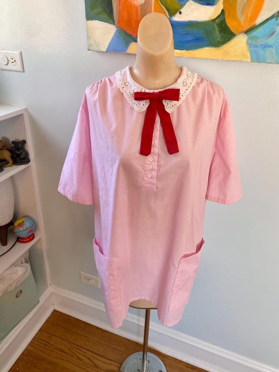 Vintage 1970s 1980s Pink Babydoll Smock Top sz XXL - image 9