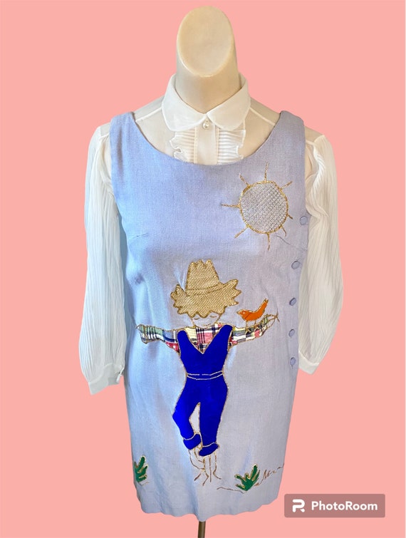 Vintage 1960s Novelty Scarecrow Tunic  Sz XS