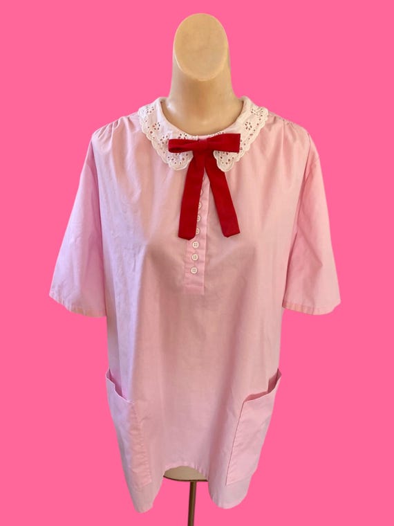 Vintage 1970s 1980s Pink Babydoll Smock Top sz XXL - image 1