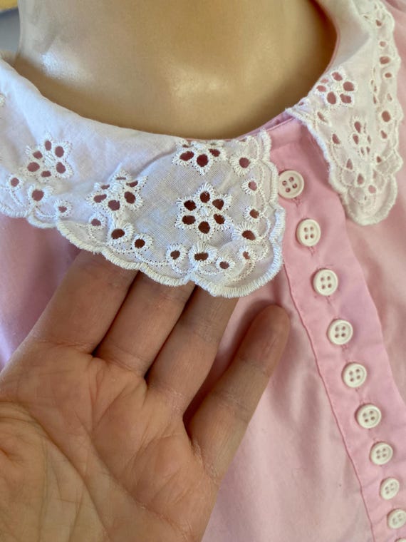 Vintage 1970s 1980s Pink Babydoll Smock Top sz XXL - image 3