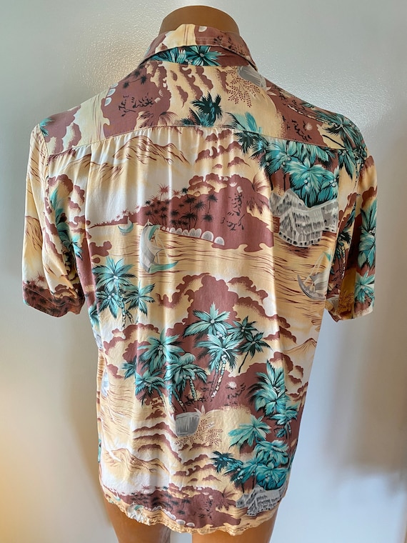 Aloha Vintage 50s Rayon Hawaiian Shirt, Screen Print Made in Japan M main image 1