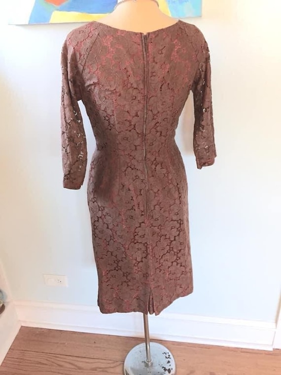 Vintage 1950’s ALIX OF MIAMI Mocha Wiggle Dress w… - image 5