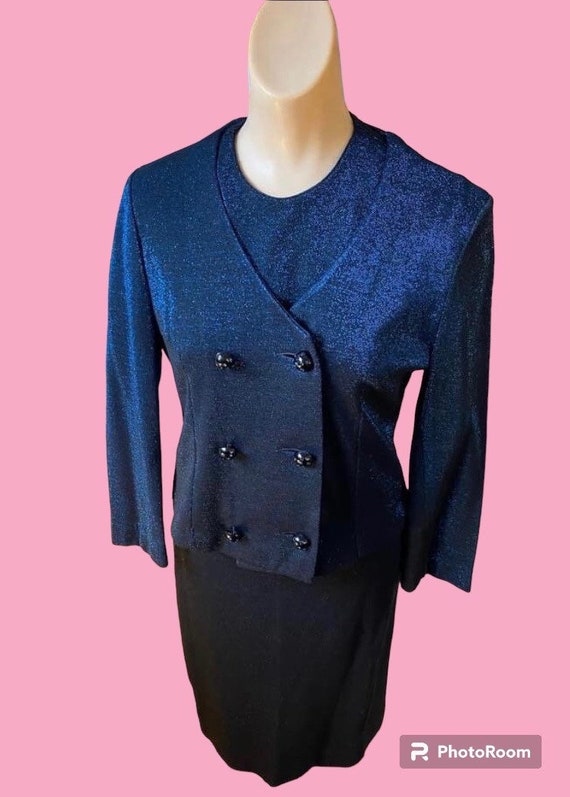 Vintage Early 1960s Midnight Blue Lurex 3pc Wiggle