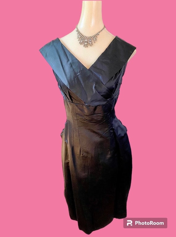 Vintage 1950s Black Satin  Seductress Dress  Size 