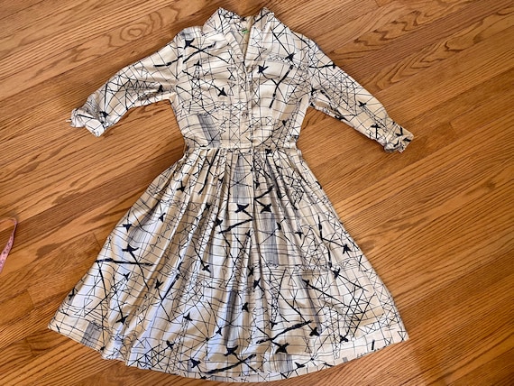 Vintage 1950’s Abstract Art Cotton Day Dress Size… - image 8