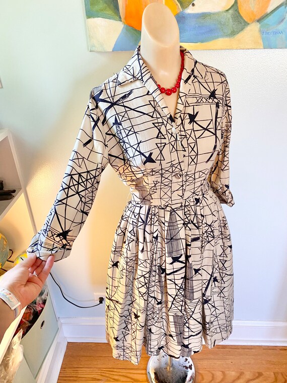 Vintage 1950’s Abstract Art Cotton Day Dress Size… - image 5