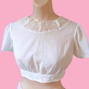 Antique Sheer Gauzy Corset Cover Blouse with Amazing Neckline sz XS