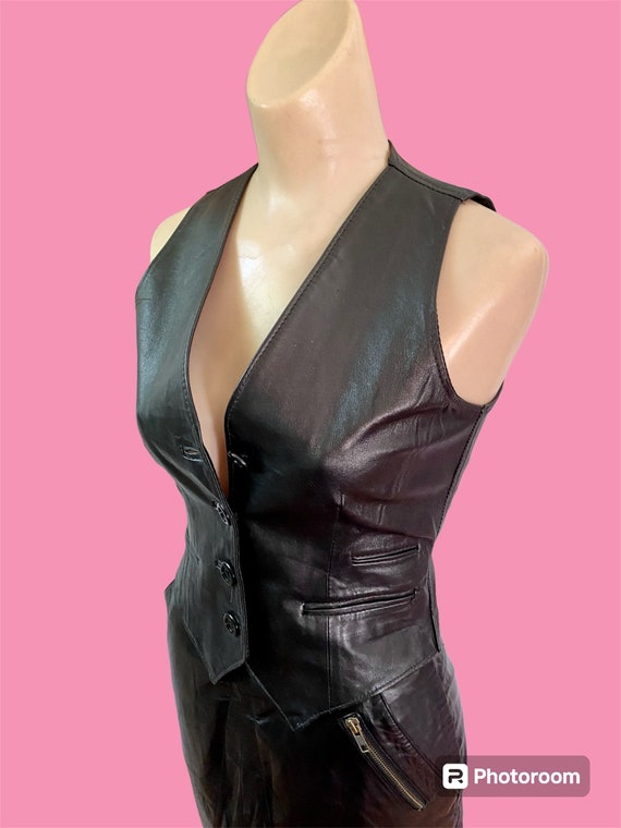 Vintage 1970s Incredible Black Leather Vest sz XS 
