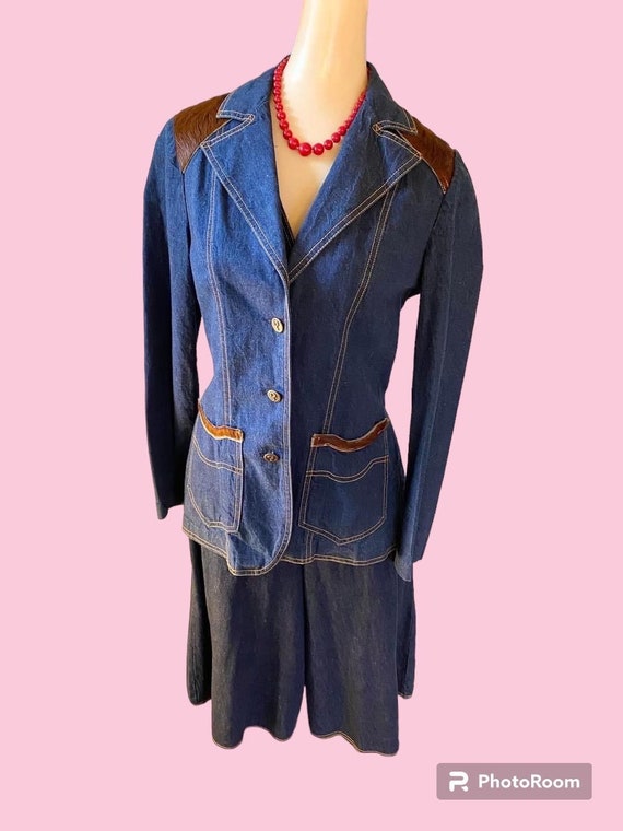 Vintage 1970’s 3Pc Denim & Cowhide Jacket Vest Cul