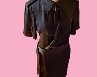 Vintage 1990s Gaultier 2 Artistic Black Trenchcoat Dress Sz Small - Medium