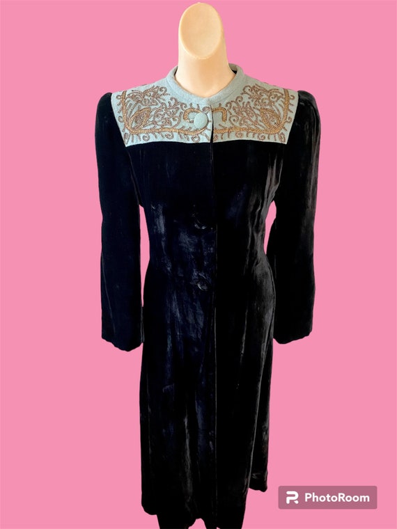Vintage 1940s Royal Princess Black Velvet Coat  Sz