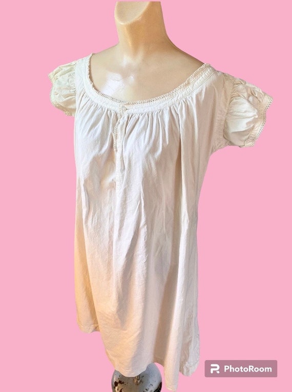 Vintage Puff Sleeve Edwardian Cotton Nightgown or 