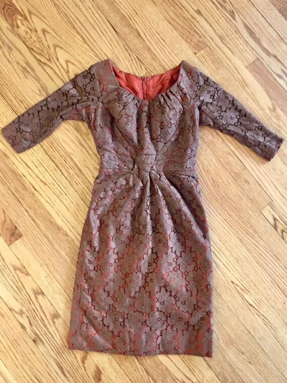 Vintage 1950’s ALIX OF MIAMI Mocha Wiggle Dress w… - image 6