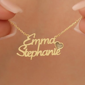 Custom Two Name Necklace with Heart, Personalized 2 Name Necklace, Family Name Necklace, Heart Name Necklace, Personalized Gifts for Mom