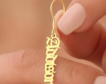 Old English Dangle Name Earrings , Custom Name Earrings , Name Earrings , Gift For Her , Personalized Earrings , Minimalist Earrings