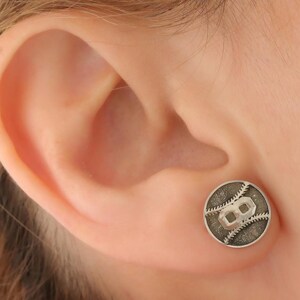 Baseball Earrings , Personalized Baseball Number Stud Earrings in Silver or Gold With Any Number Available.