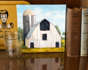Original Barn Painting On Canvas Farmhouse Style: White Barn
