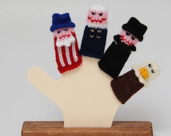 Patriotische Fingerpuppen (enthält ein Weißkopfseeadler, Uncle Sam, George Washington und Abraham Lincoln.)
