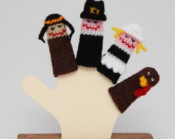 Thanksgiving Finger Puppet Set (Includes Indian, Boy Pilgrim, Girl Pilgrim, and Turkey.)  We can create custom orders.