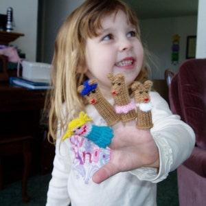 Goldilocks and the Three Bears Finger Puppet Set Includes Goldilocks, Papa Bear, Mama Bear, and Baby Bear. We can create custom orders. image 4