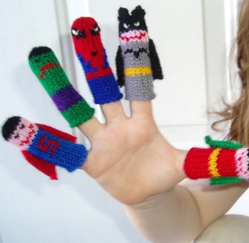 Super Heroes Finger Puppet Set 5 Puppets We Can Create Etsy