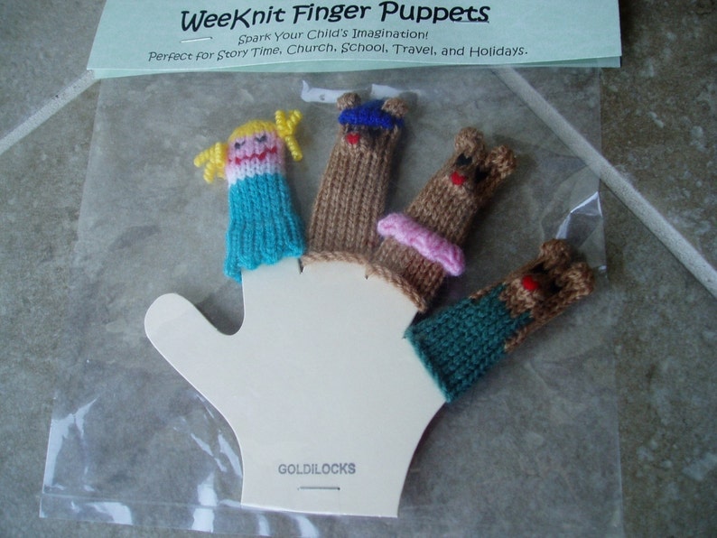 Goldilocks and the Three Bears Finger Puppet Set Includes Goldilocks, Papa Bear, Mama Bear, and Baby Bear. We can create custom orders. image 5