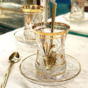 Gold Turkish Tea Glass Set Crystal Without Handle