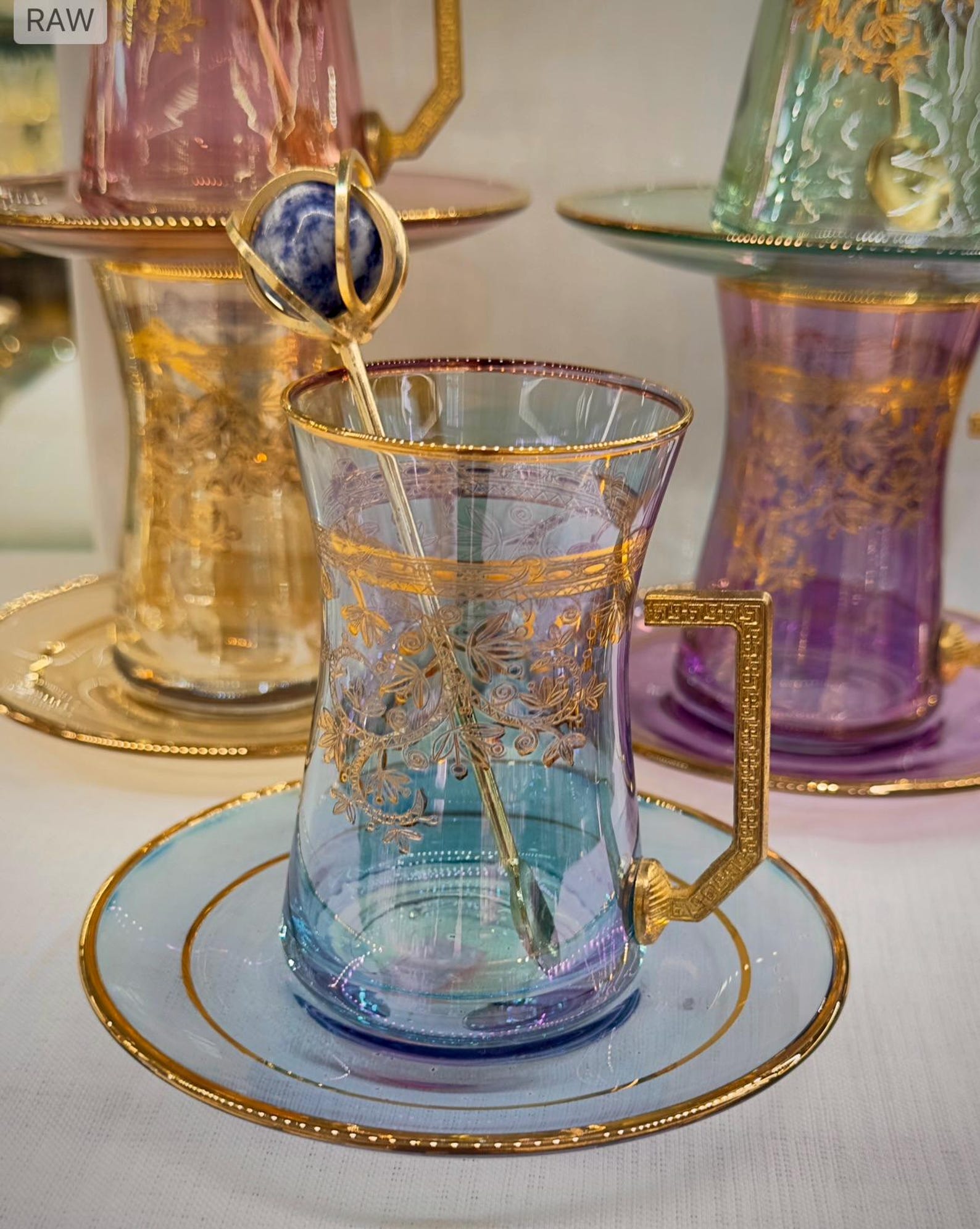 Turkish Tea Set Handmade Pantograph Mixed Color With Handle - Etsy