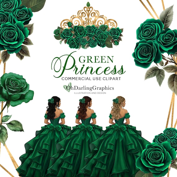 Green Princess Dress Clipart, Green Quinceaera, Green Flowers, Geometric  Frames, Sweet 16, Prom, Tiara, Mis Quince Aos, Commercial Use - Etsy