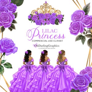 Lila Princess Dress Clipart, Lila Quinceañera, Lila Roses, Marcos Geométricos, PNG, Sweet 16, Prom, Tiara, Mis Quince Años, Uso Comercial