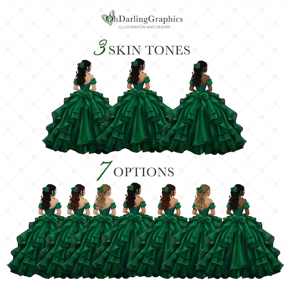 Green Princess Dress Clipart, Green Quinceaera, Green Flowers, Geometric  Frames, Sweet 16, Prom, Tiara, Mis Quince Aos, Commercial Use - Etsy