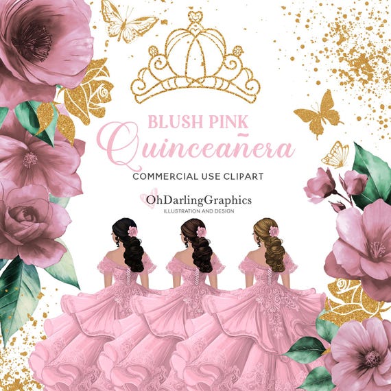 Blush Pink Princess Dress Clipart, Blush Quinceaera Dress, Blush Flowers,  Glitter, Sweet 16, Prom, Mis Quince Aos, Commercial Use - Etsy