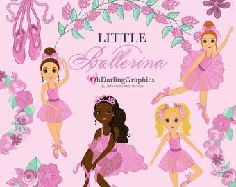 Clipart de bailarina rosa, menina, balé, dança, bailarina, faça você mesmo, PNG, papelaria, álbum de recortes, download instantâneo, uso comercial