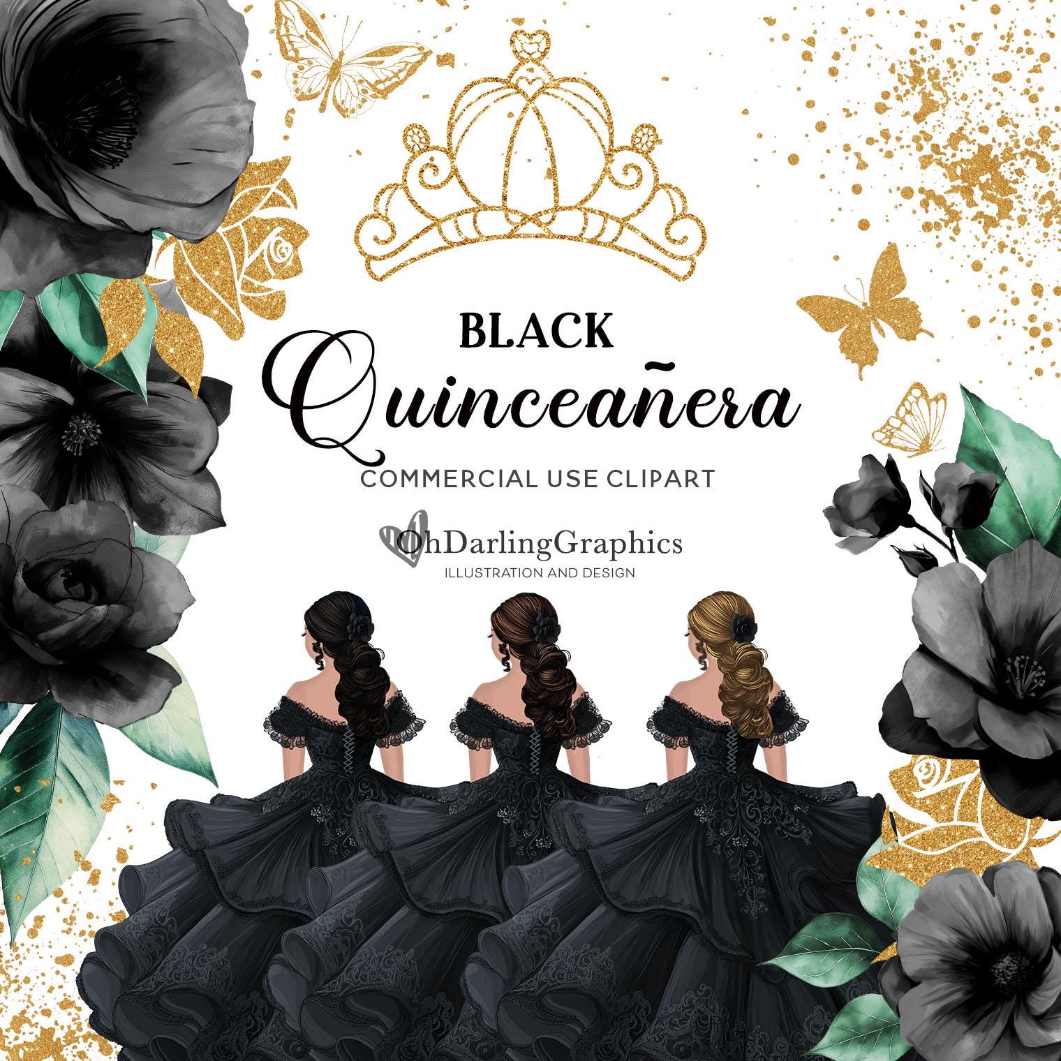 Black and Gold Quince Dress - Etsy Black and Gold Quince Dress - Etsy