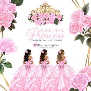Różowa różowa sukienka księżniczki clipart, Quinceañera, różowe róże, ramki geometryczne, PNG, Sweet 16, bal, Tiara, Mis Quince Años, do użytku komercyjnego