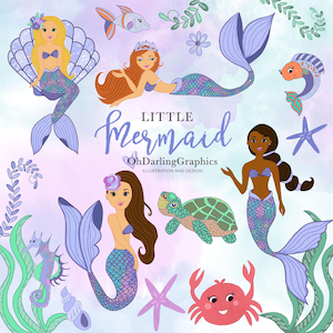 Mermaid Clipart, Mermaid Girl, Under The Sea, Purple Mermaid, DIY, PNG, Stationery, Scrapbook, Commercial Use