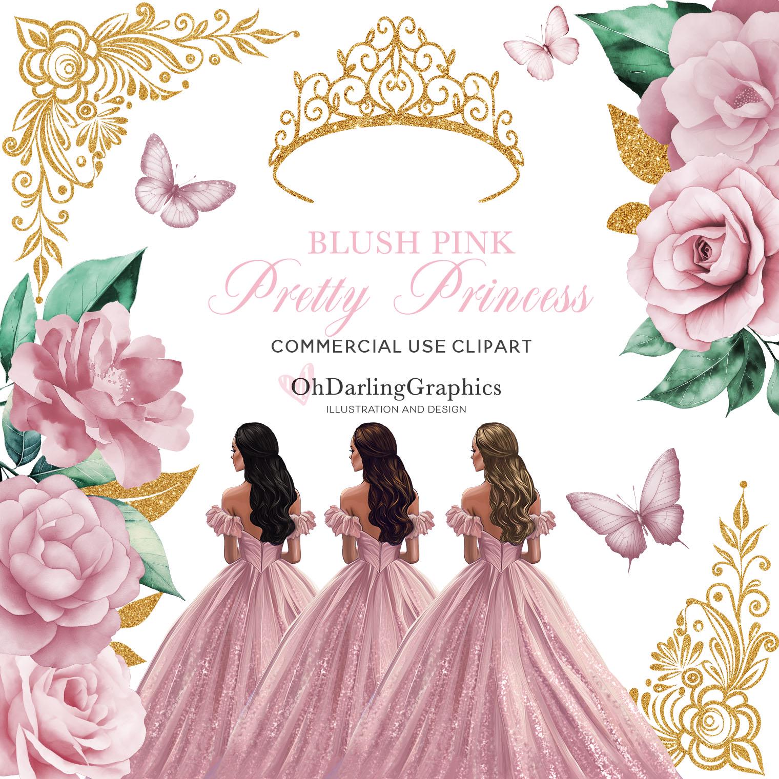 open lace back dress Princess clipart, fairy tale graphics, girls story book, pink princess   MUJKA CLIPARTS