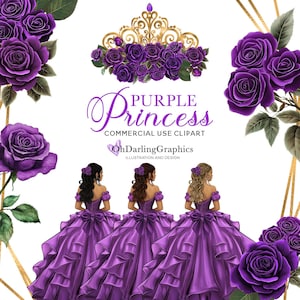 Vestido de princesa roxo clipart, quinceañera roxo, flores roxas, molduras geométricas, doce 16, baile de formatura, tiara, mis quince años, uso comercial