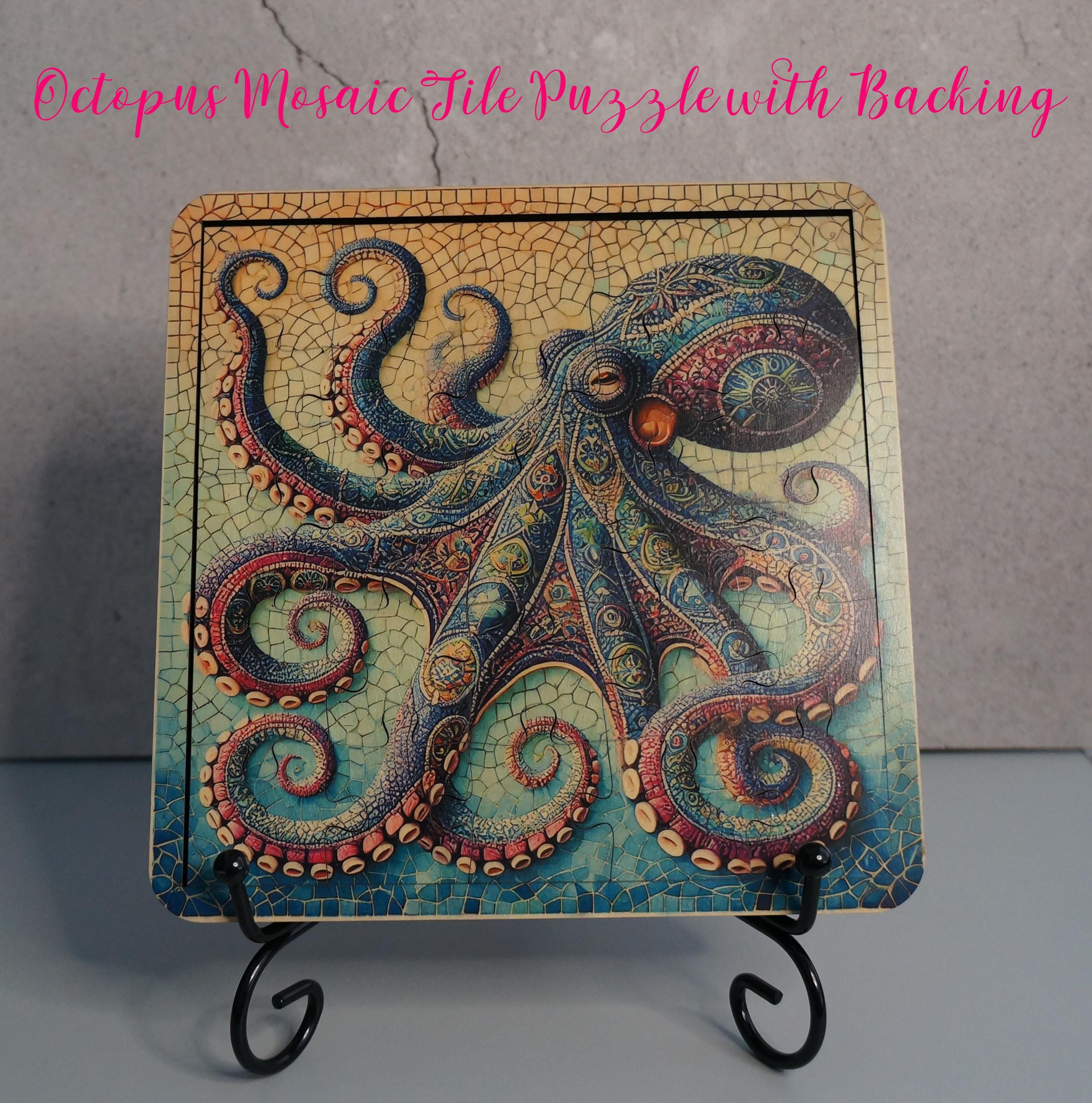 Octopus Mosaic Tile Puzzle With Backing Unique Wooden Puzzle Art