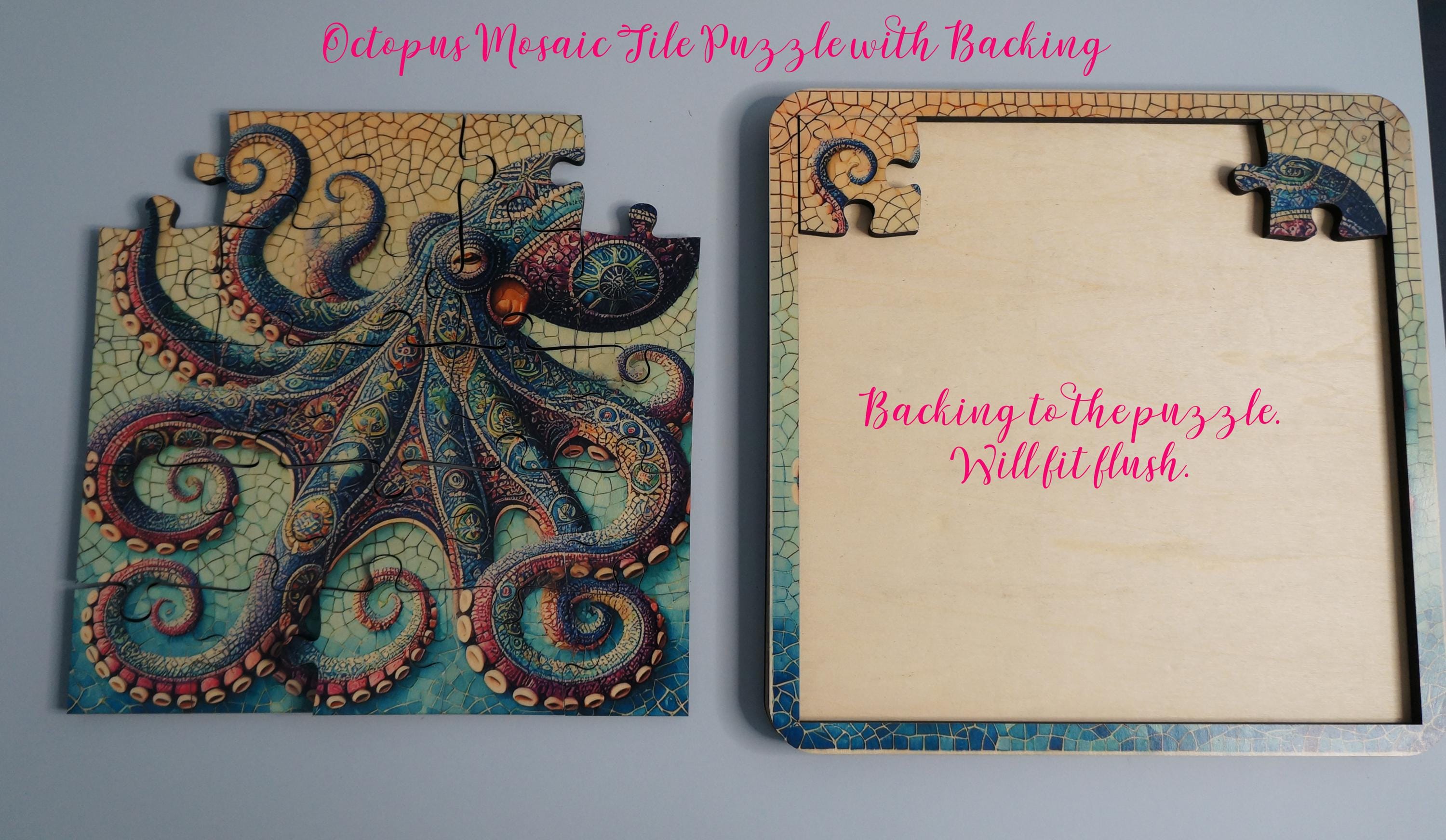 Octopus Mosaic Tile Puzzle With Backing Unique Wooden Puzzle Art