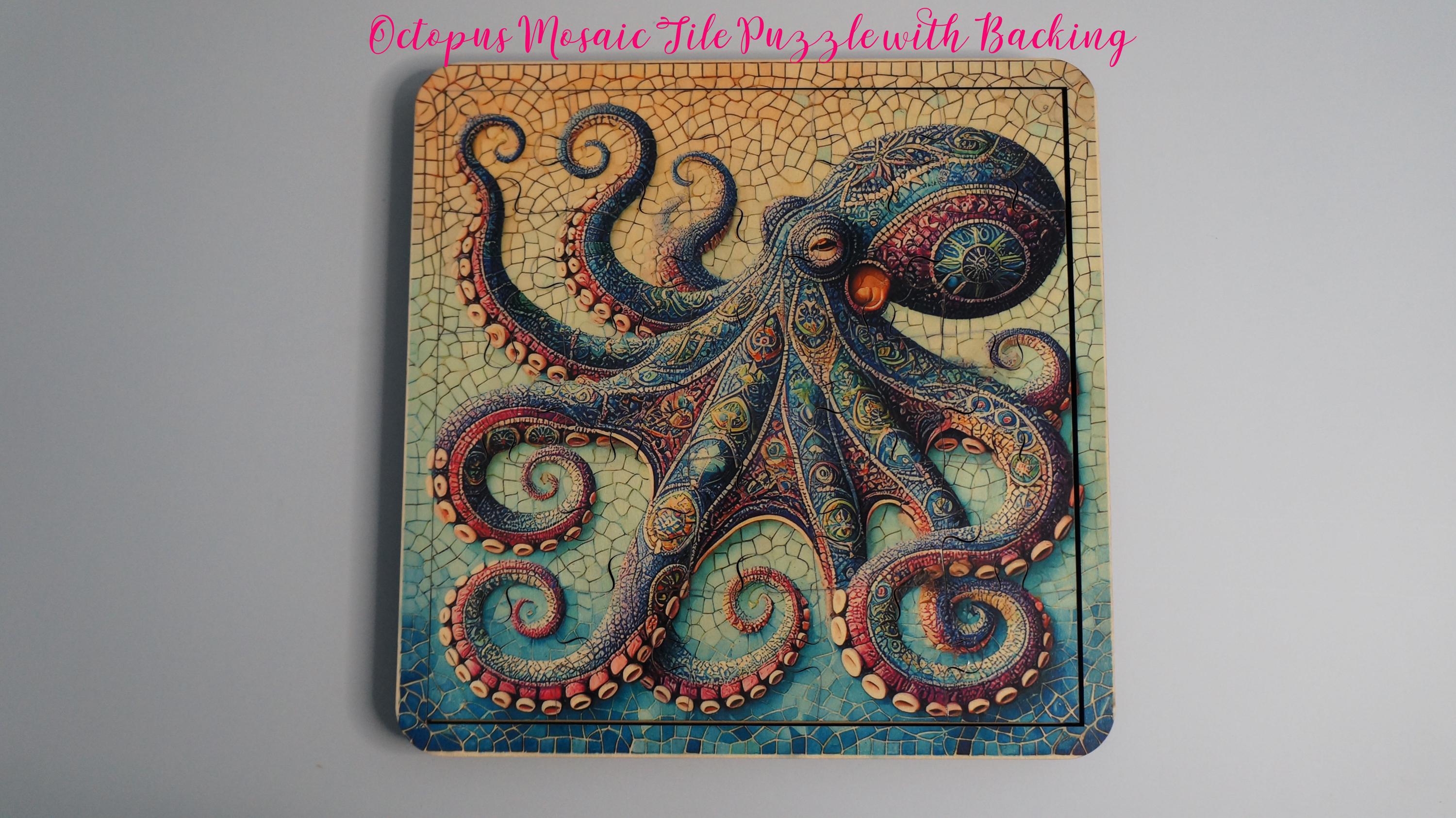 Octopus Mosaic Tile Puzzle With Backing Unique Wooden Puzzle Art
