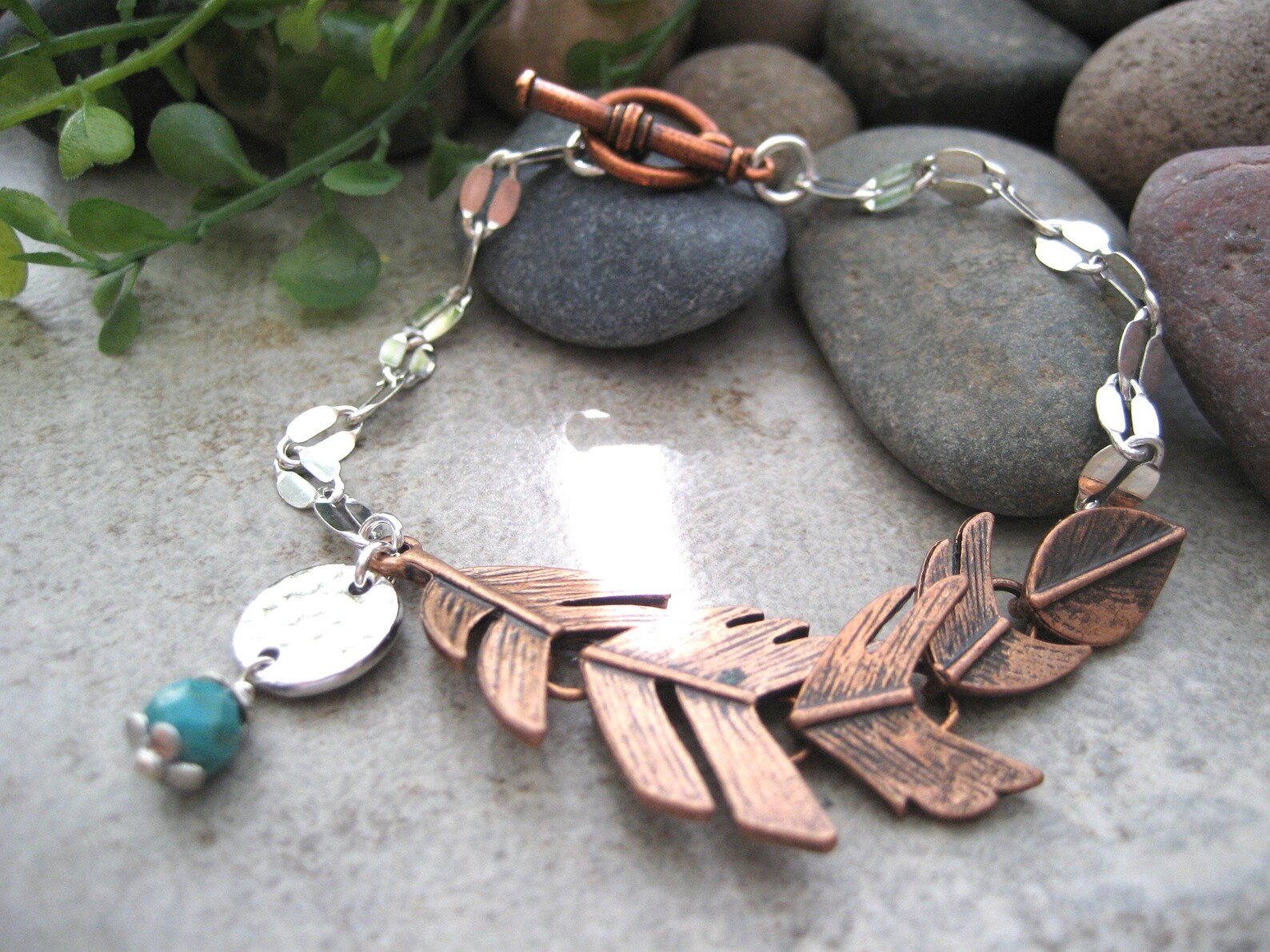 Articulated Copper Feather Bracelet With Sterling Silver Etsy