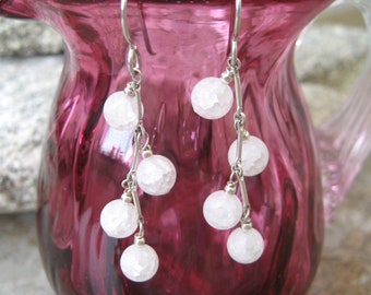 Summer's Favorite Dangle Earrings - Frosted, Mottled, Fresh White Glass Droplets on Sterling Silver Ear Wire